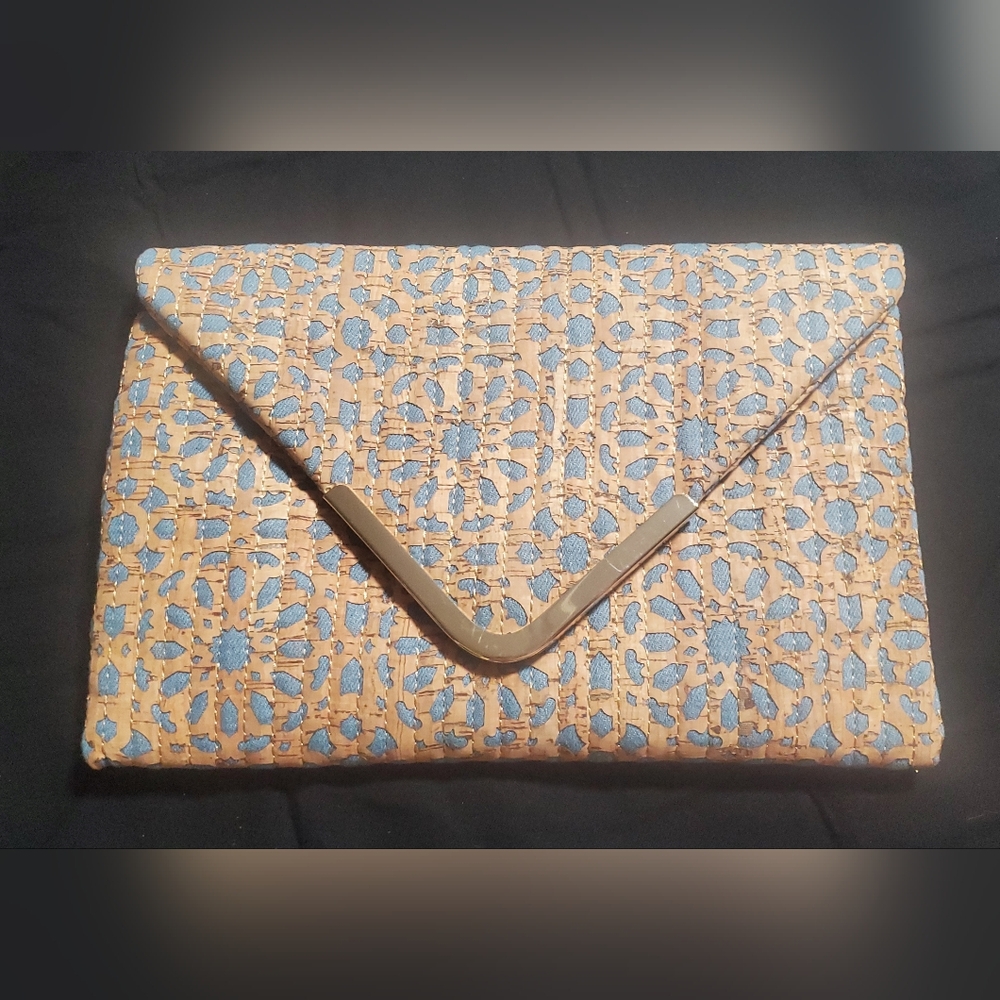 Sondra Roberts Denim & Cork Clutch Crossbody Envelope